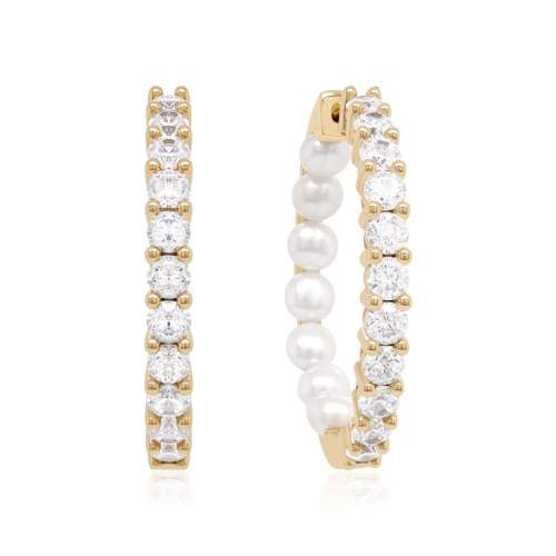 Freshwater Pearl Tennis Earrings Yellow gold-plated