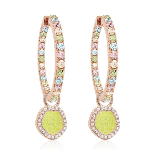 Sparkling Lime Enamel & Rainbow Infinity Hoop Set Rose Gold Plated