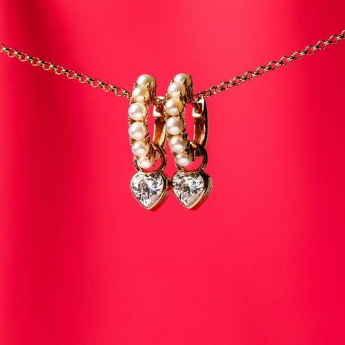 Zirconia Heart & Freshwater Pearl Earring set Rose gold-plated