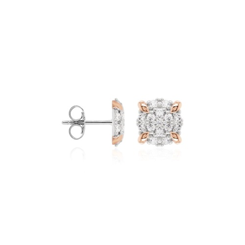 Pavé Cushion Stud Earrings Rose Goldplated Prongs