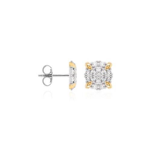 Pavé Cushion Stud Earrings Yellow Goldplated Prongs