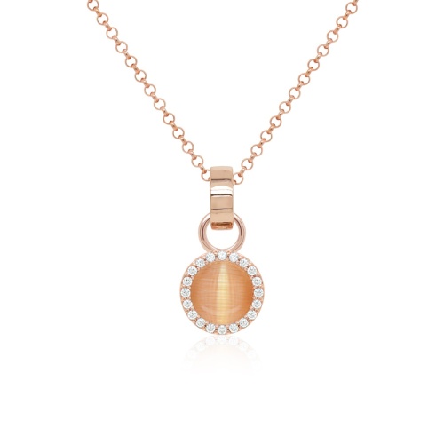 Melon Sorbet Cat Eye Necklace Set Rose Gold plated 