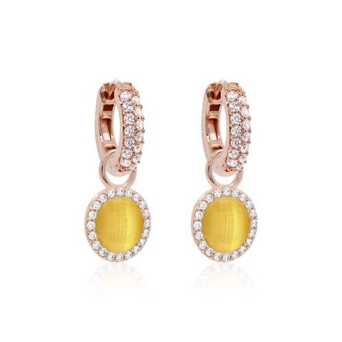 Honey Drop Cat Eye & Sparkling Calssic Earring Set Rose Gold plated 