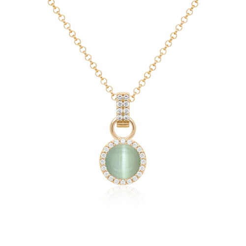Frosted Mint Cat Eye Necklace Set Yellow Gold plated 