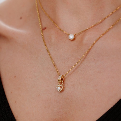 Petité Heart&Freshwater Pearl  Single Charm Rose gold plated