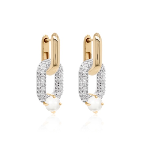 Oval Drop Link Earring Set Freshwater Pearl