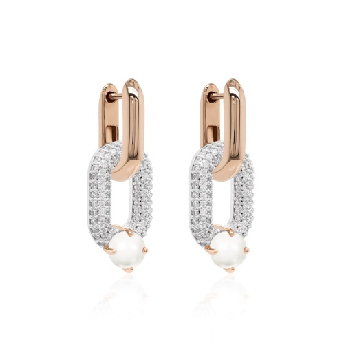 Oval Drop Link Earring Set Freshwater Pearl