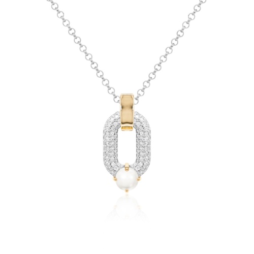 Oval Drop Link Necklace Set Freshwater Pearl