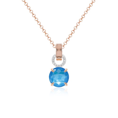 Sparkling Electric Necklace Blue Rose gold-plated prongs
