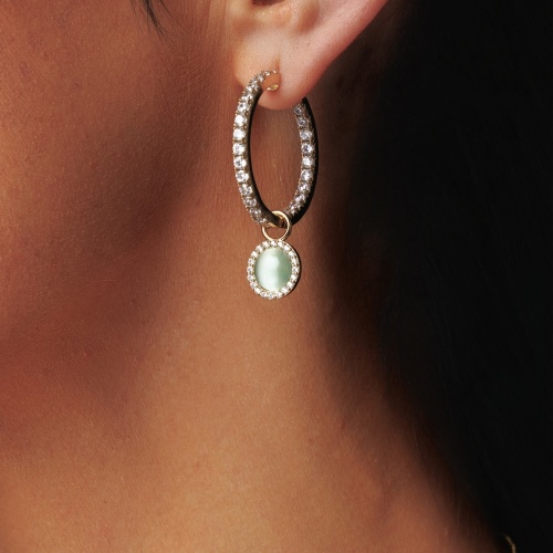 Cat Eye Earring Charms Yellow Gold plated Frosted Mint