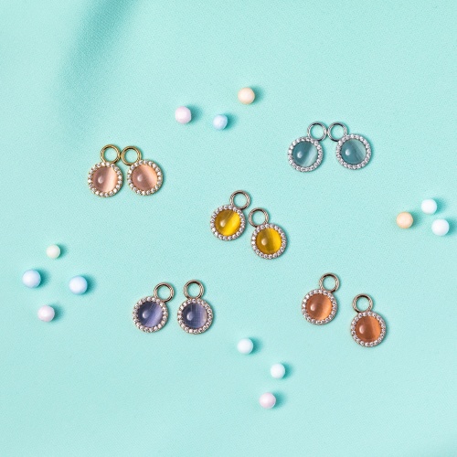 Cat Eye Earring Charms Rhodium Plated Frosted Mint