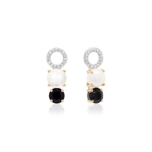 Freshwater Pearl Drop charms Rhodium/Yellow gold-plated Jet