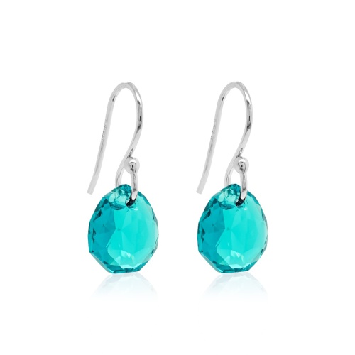 Pear Drop Earrings Rhodium Plated Blue Zircone