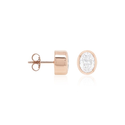 Classic Oval Bezel Setting Stud Earrings Rose Gold plated