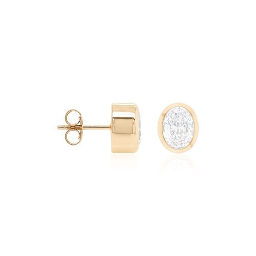 Classic Oval Bezel Setting Stud Earrings Yellow Gold plated