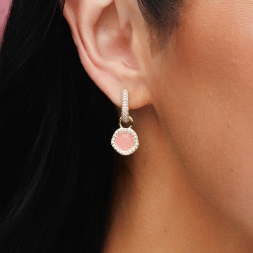 Sparkling Coral Enamel & Link Base Earring Set Yellow Gold Plated   