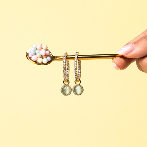 Frosted Mint Cat Eye & Infinity Earring Set Yellow Gold plated 
