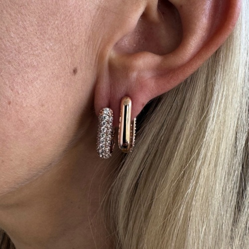 Large Link earrings Large stones rose gold plating