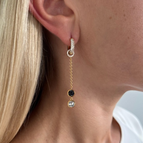 Drop Chain earring charms Yellow gold plated Crystal&Graphite