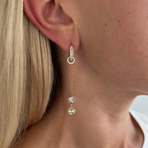Drop Chain earring charms Yellow gold plated Crystal
