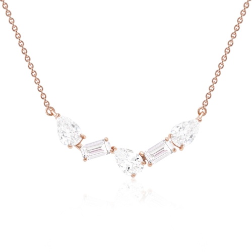 Small Pear Baguette Drop Necklace Rose Gold-plated