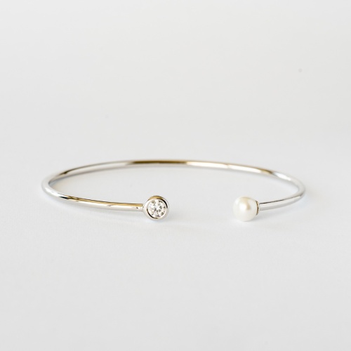 Freshwater Pearl Bangle bracelet Rhodium plated