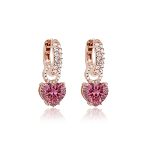 Classical Sparkling & Forever Heart Charm Earring Set Ros&eacute; Gold-plated Dark Rose