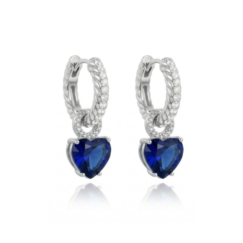 Sparkling Knotty Two-sided & Forever Heart Charm Earring Set Rhodium Dark Sapphire