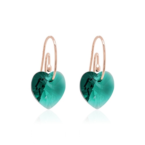 Crystal Heart Earrings Emerald