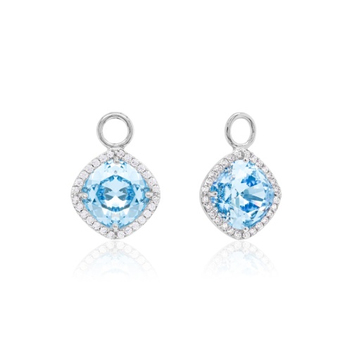 Fancy Stone Earring Charms Rhodium Plated Aquamarine