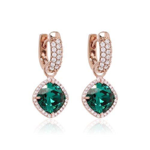 Sparkling Modern Classic & Emerald Fancy Charm Earring set rose gold plated