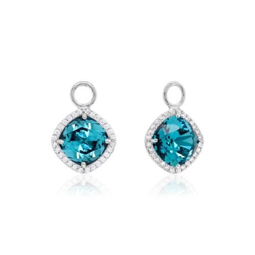 Fancy Stone Earring Charms Rhodium Plated Indicolite