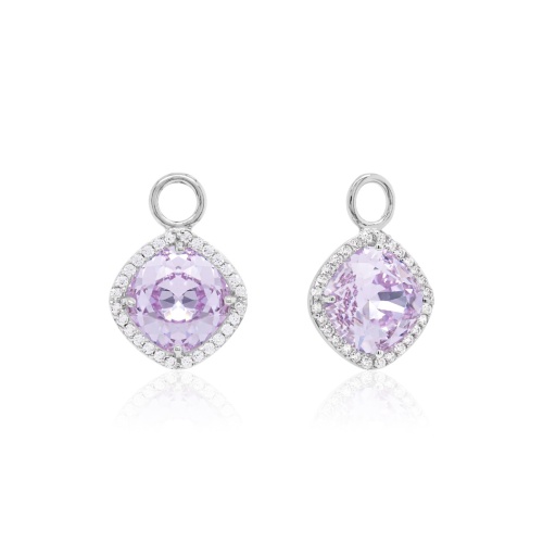Fancy Stone Earring Charms Rhodium Plated Violet
