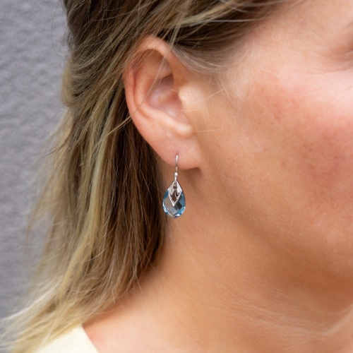 Teardrop earrings Aquamarine Rhodium plated