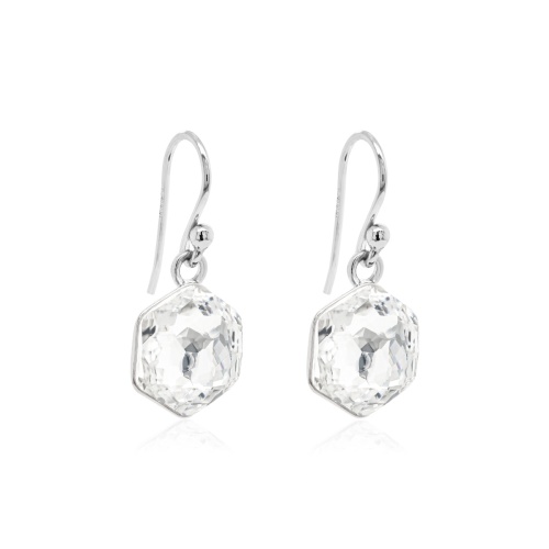 Hexagon Earrings Rhodium Crystal