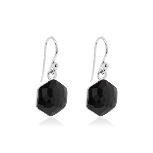 Hexagon Earrings Rhodium Jet