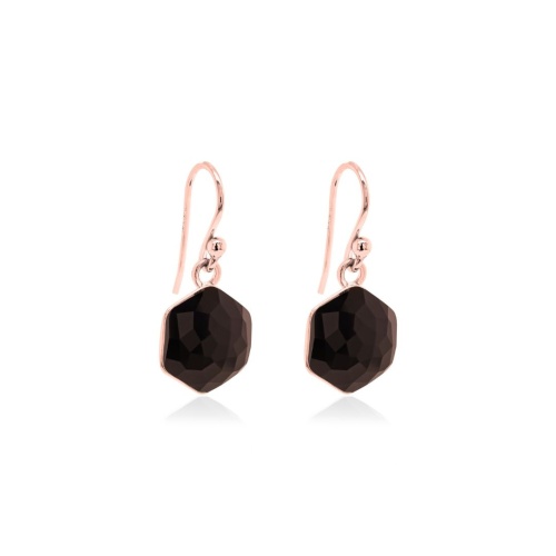 Hexagon Earrings Jet Rose gold-plated