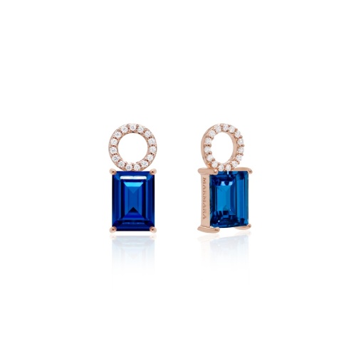 Dark Sapphire Princess Baguette Earring Charms Rose gold plated