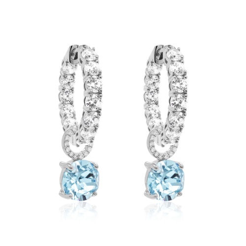 Round Stone Luxury Earring set Rhodium plated Aquamarne