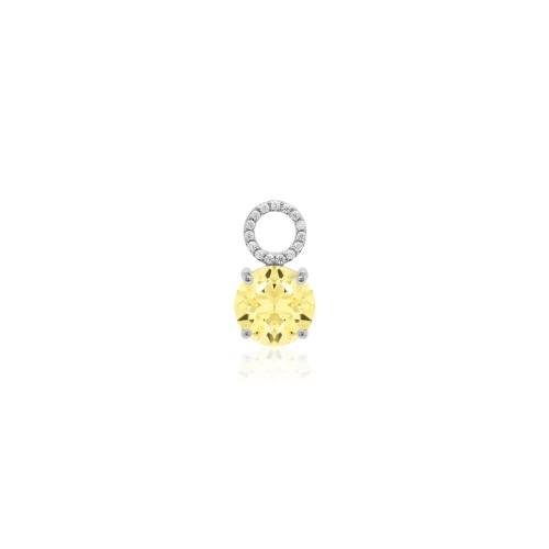 Round Stone Single Charm Rhodium plated Dark Jonquil
