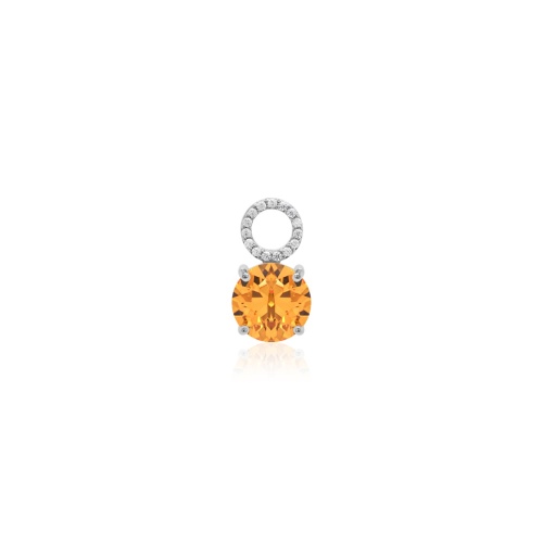 Round Stone Single Charm Rhodium plated Dark Orange