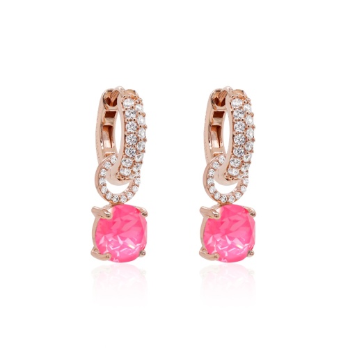 Classic Round Stone Charm Earring set Electric Pink