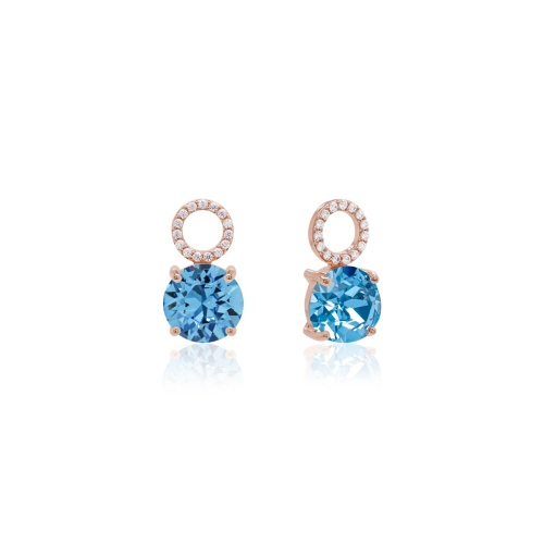Round Stone Earring Charms Rose Gold plated Ice Blue
