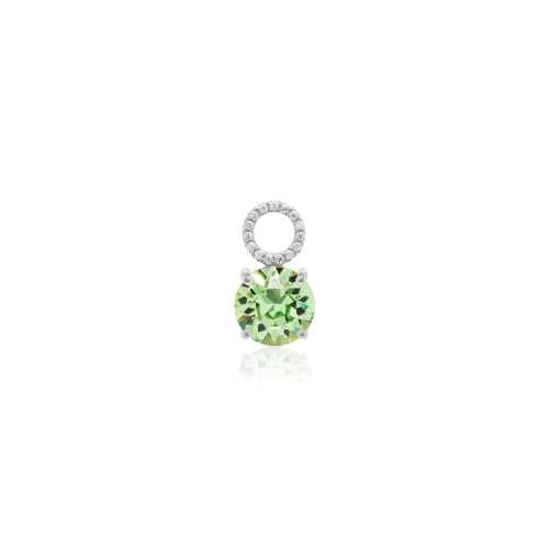 Round Stone Single Charm Rhodium plated Peridot