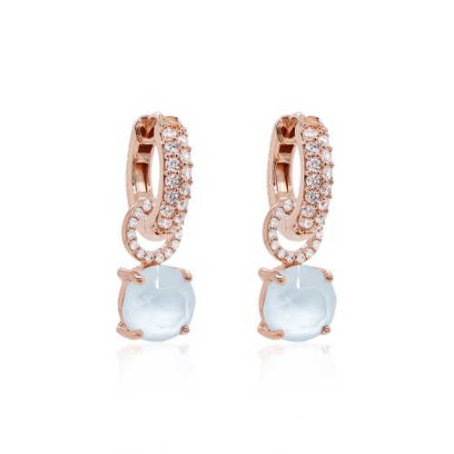 Powder Blue Round Charm Earring set Rose gold plated
