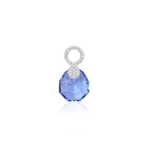 Pear Drop Single Charm Rhodium plated Saphire