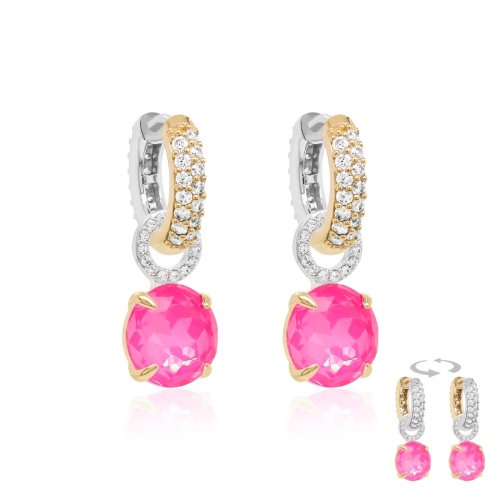 Two-Tone Electric Pink  Earrings Rhodium/Yellow gold plated
