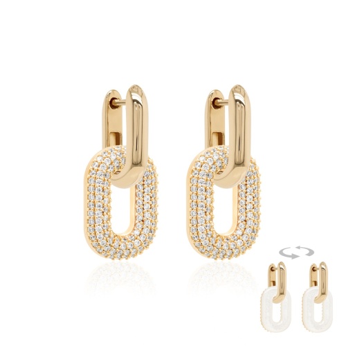 Two-sided Sparkling MOP Link Set Yellow gold-plated