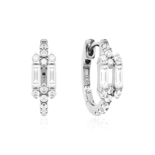 Baguette Link Earrings Rhodium plated
