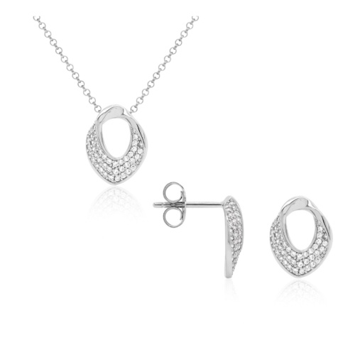 Sparkling Liquid Gold Earring and Necklace set Rhodium